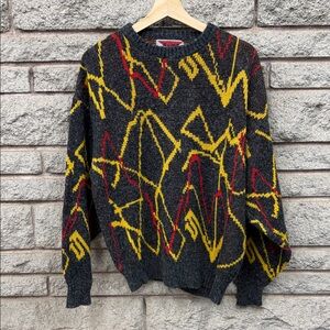 Vintage 80’s Badge Vibrant Abstract Patterned Crewneck Sweater